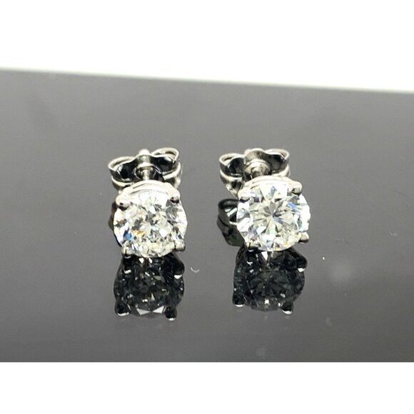 Diamond Earrings Platinum GIA Certified 1.00ctw VS2 H Natural Stud Push Back - Picture 9 of 14